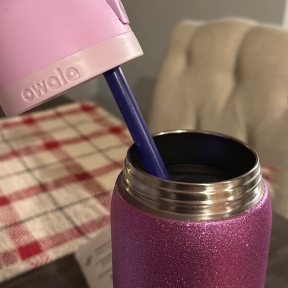 Owala Purple Glitter Water Bottle so Eggstra  free sip new - Picture 3 of 3